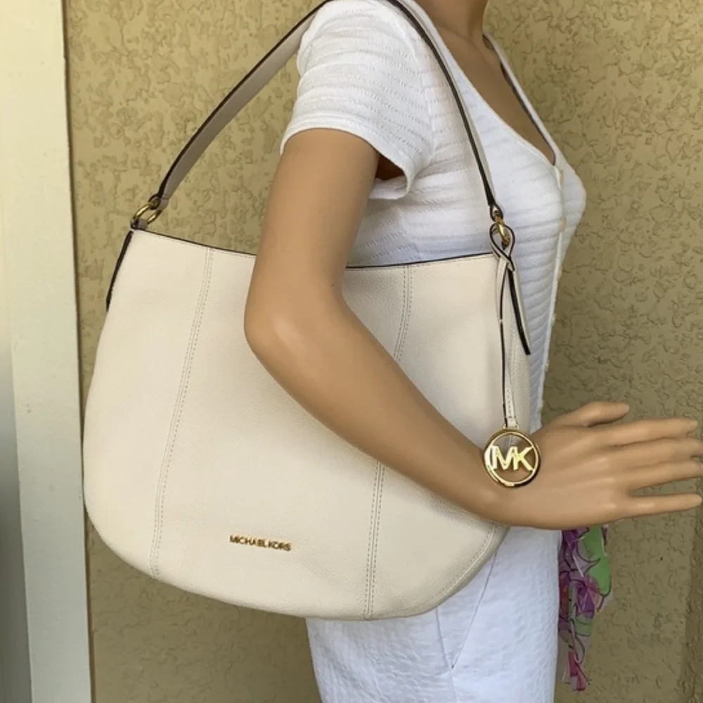 MICHAEL KORS BROOKE LG HOBO SHOULDER BAG LEATHER LT CREAM